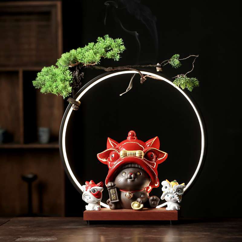 新中式招财猫存钱罐灯圈创意家居室内摆件陶瓷储蓄罐店铺开业礼品
