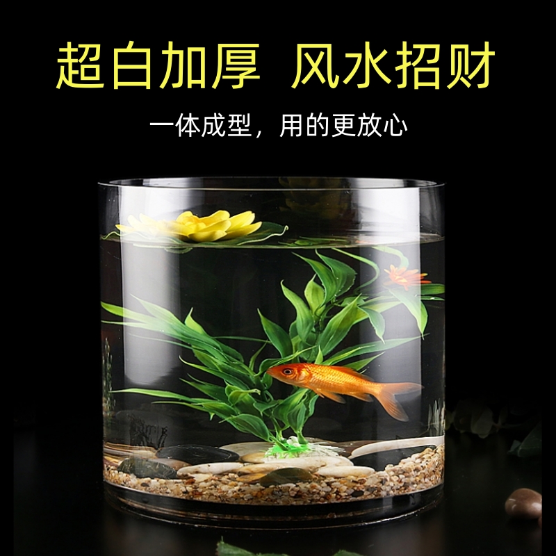 加厚透明25公分口径圆形鱼缸桌面水培客厅风水招财玻璃乌龟金鱼缸