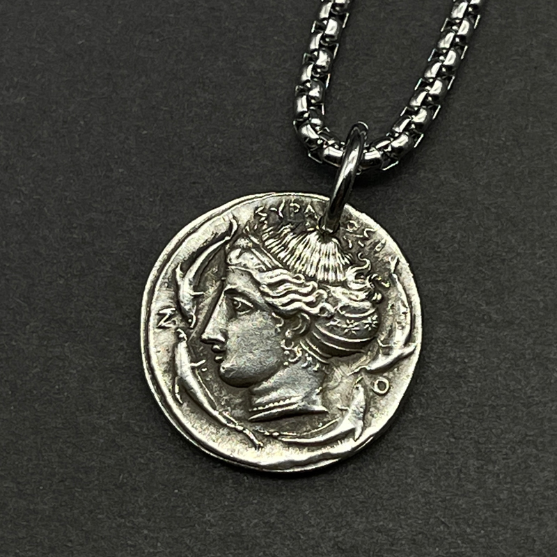 月亮女神狄安娜希腊阿尔忒弥斯银币镀银硬币项链情侣古币吊坠礼物