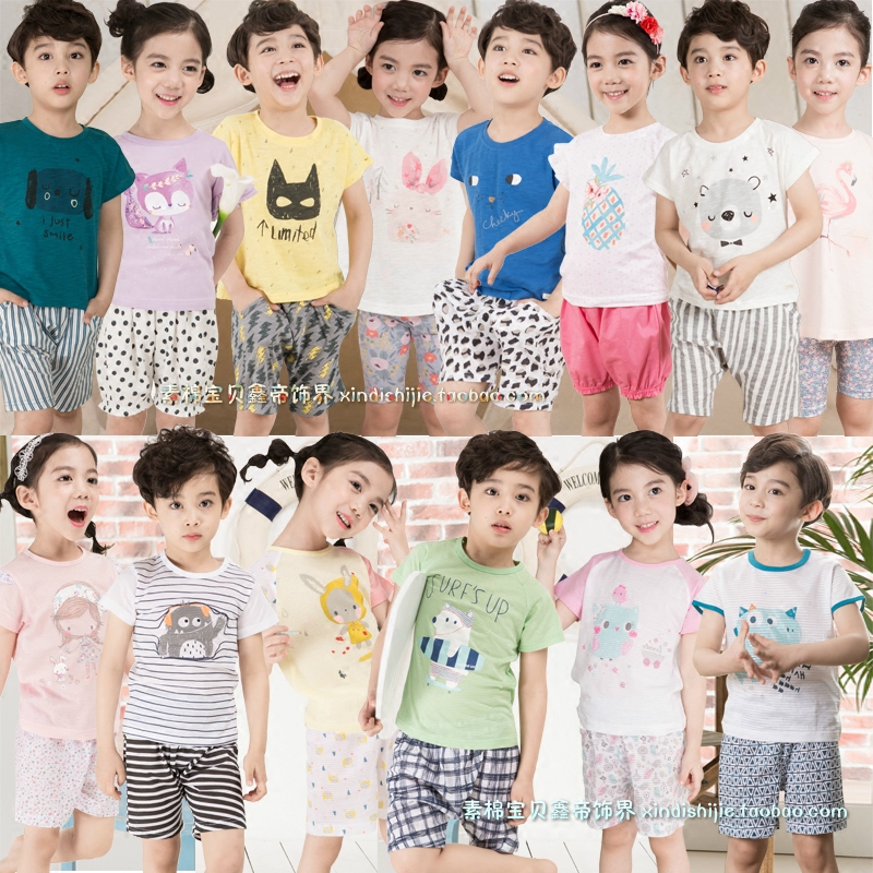 韩国PpipPiLong男女儿童幼儿园宝宝短袖套装夏薄款休闲家居服两件