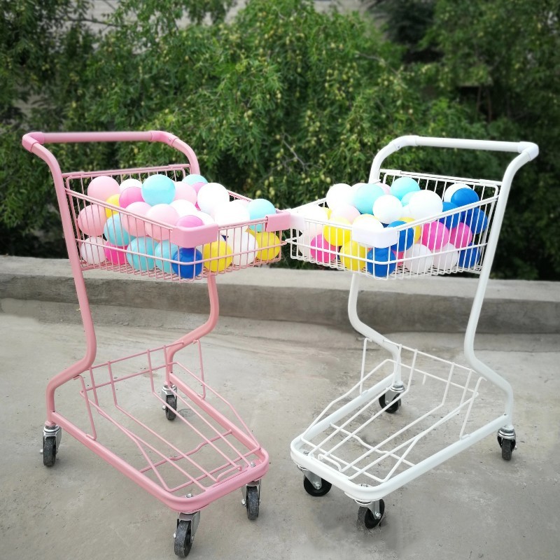 超市双层购物车手推车 KTV家用推车网红ins拍照粉色超市购物车