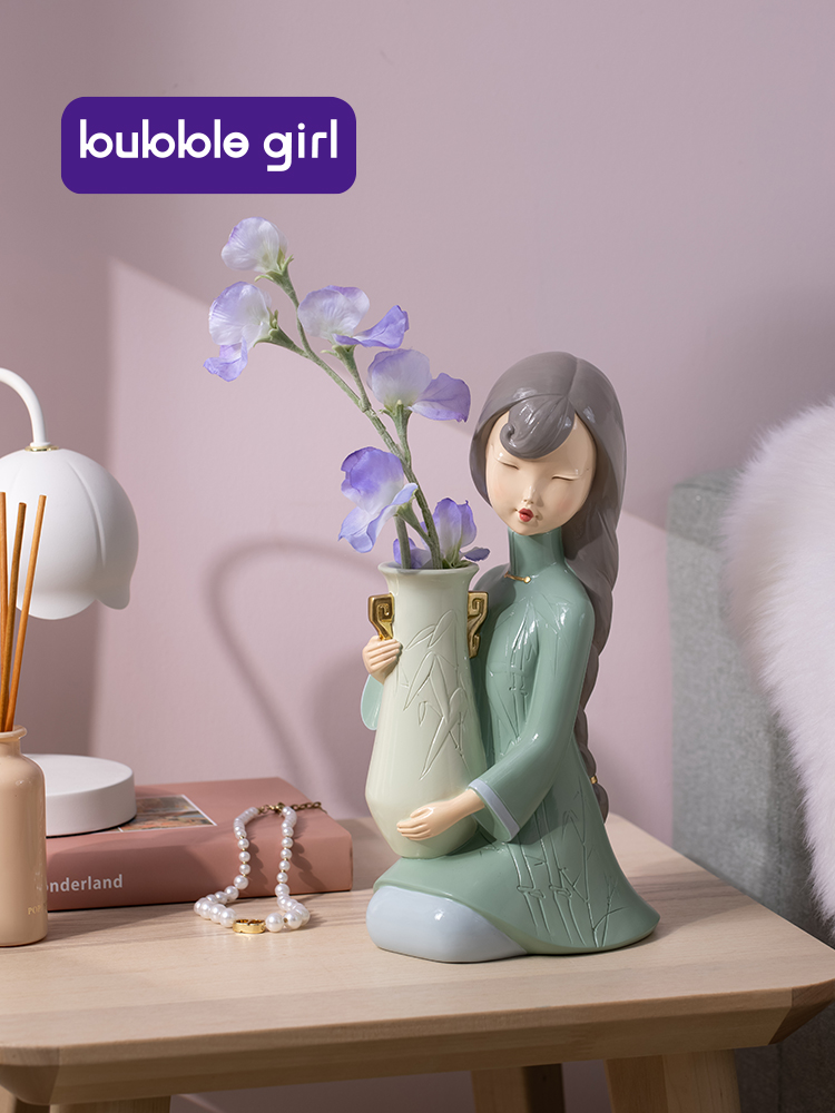 新品伊人女孩花瓶摆件创意中式风餐桌客厅电视柜干花花器装饰品花