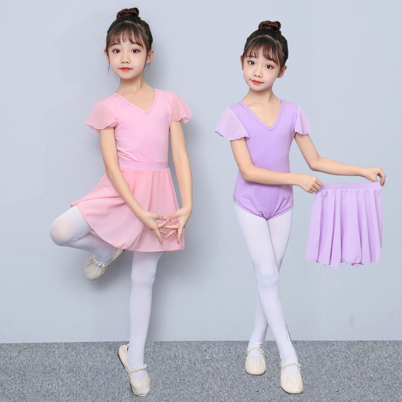 儿童舞蹈服女童女孩芭蕾舞蹈连体裙夏季短袖幼儿中国舞蹈跳舞服装