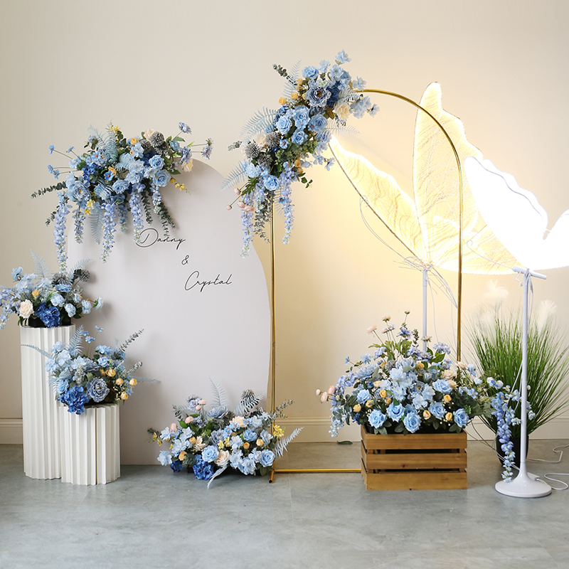 蓝色假花卉摆件婚庆活动拍照背景道具花排仿真花壁挂仿生花花束