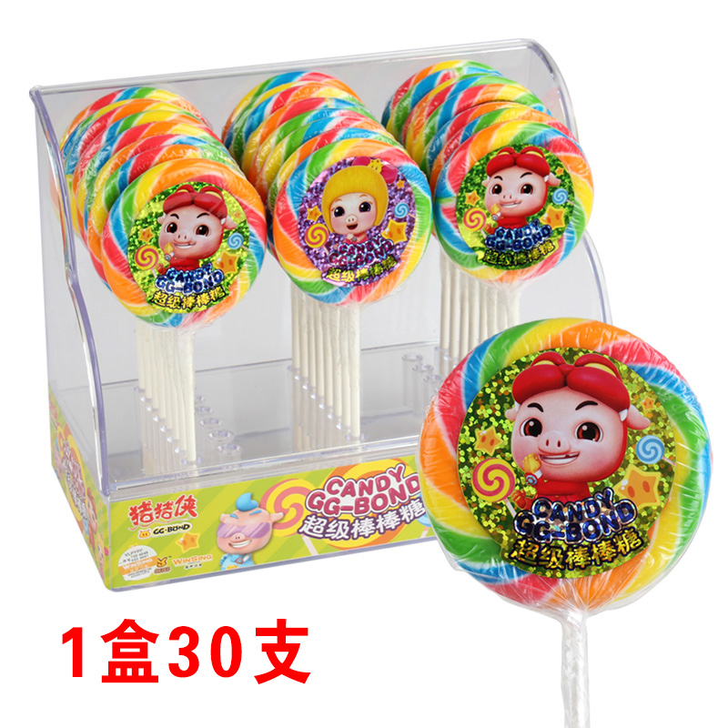 30支盒装猪猪侠彩虹棒棒糖卡通食品综合水果味波板糖儿童糖果礼物