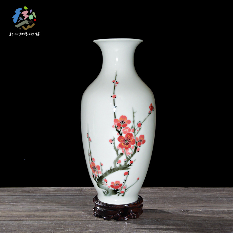 醴陵瓷器新世纪艺术馆纯手工釉下五彩陶瓷花瓶中式客厅家居摆件