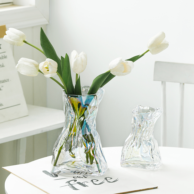 北欧轻奢ins风小花瓶摆件客厅插花器餐桌电视柜创意褶皱水培鲜花