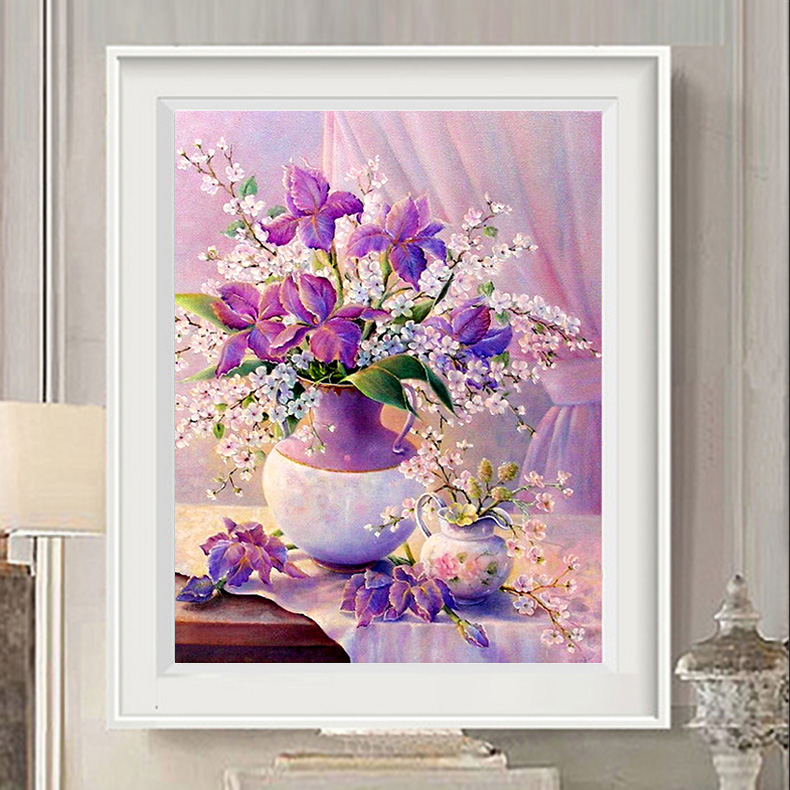 紫色优雅百合花瓶十字绣2023新款线绣客厅小幅卧室小件餐厅自己绣