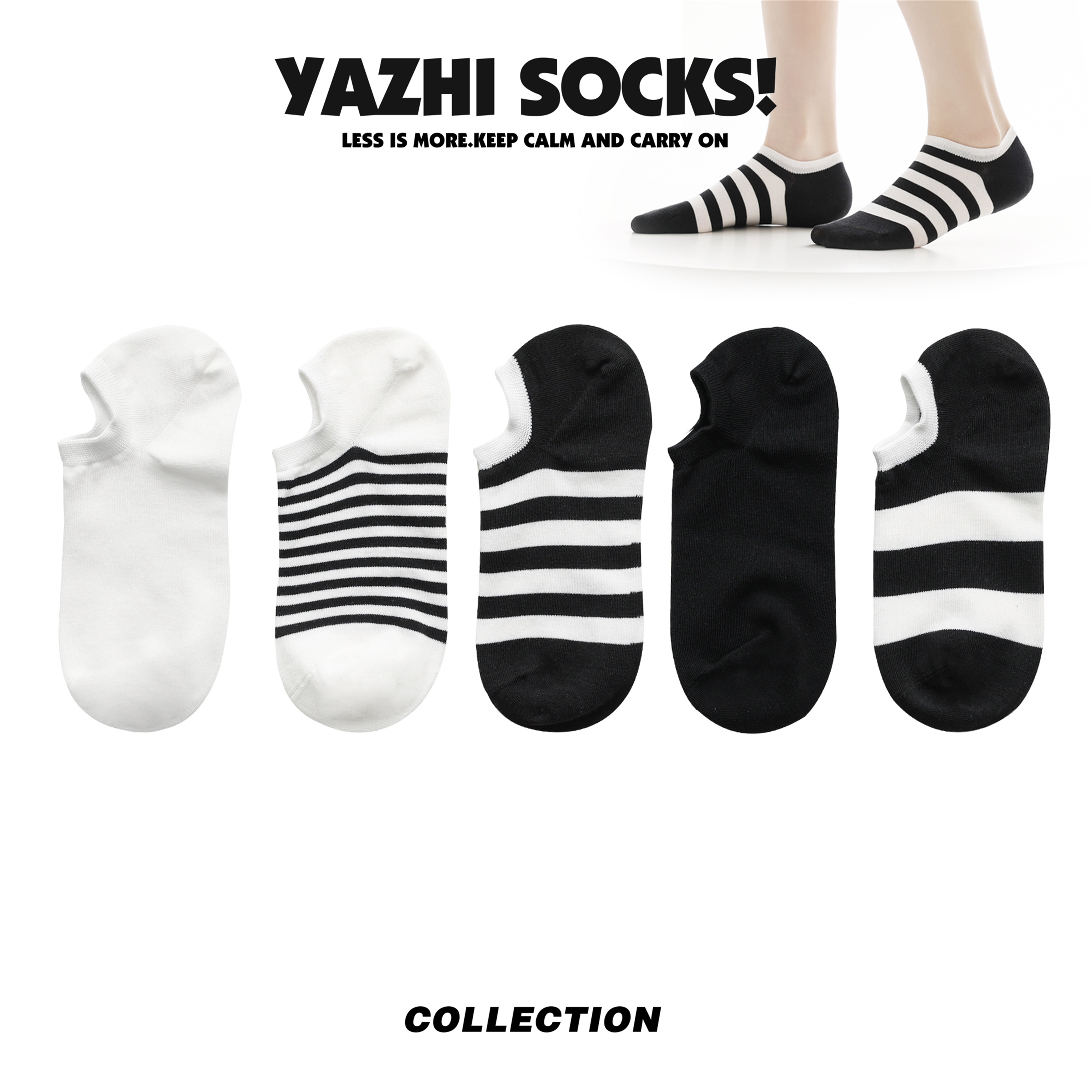 YAZHI夏季薄款袜子女船袜短筒棉袜潮袜设计师小众韩版ins黑白短袜