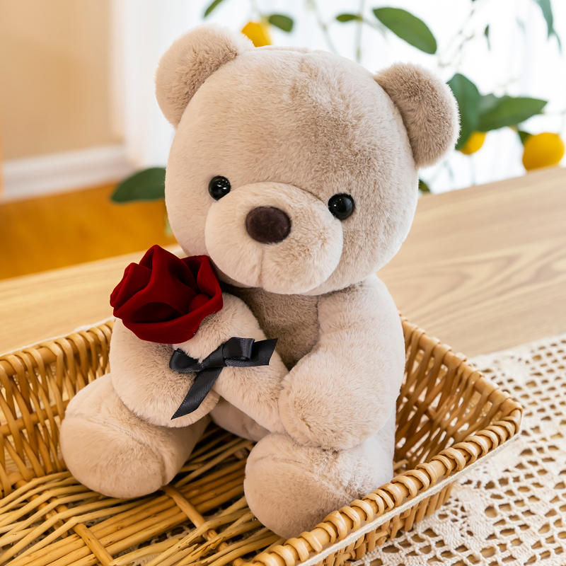 可爱玫瑰花泰迪抱抱熊公仔毛绒玩具小熊布偶娃娃送女孩情人节礼物