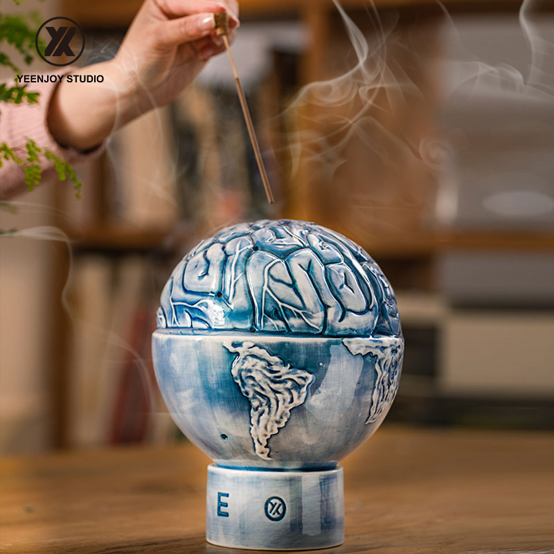 联名 GEO 全球脑陶瓷香炉潮玩中式瓷器香盒装饰摆件工艺品