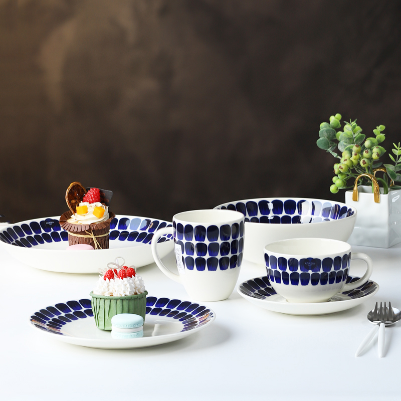 芬兰Arabia Tuokio24h小时蓝色北欧复古餐具马克杯咖啡杯碟碗盘子