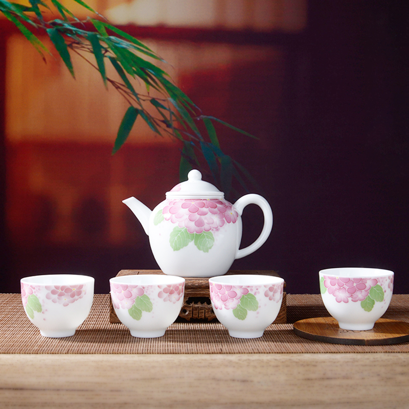 醴陵陶瓷新世纪艺术馆中式手绘釉下彩1壶4杯功夫茶具套装礼品送礼