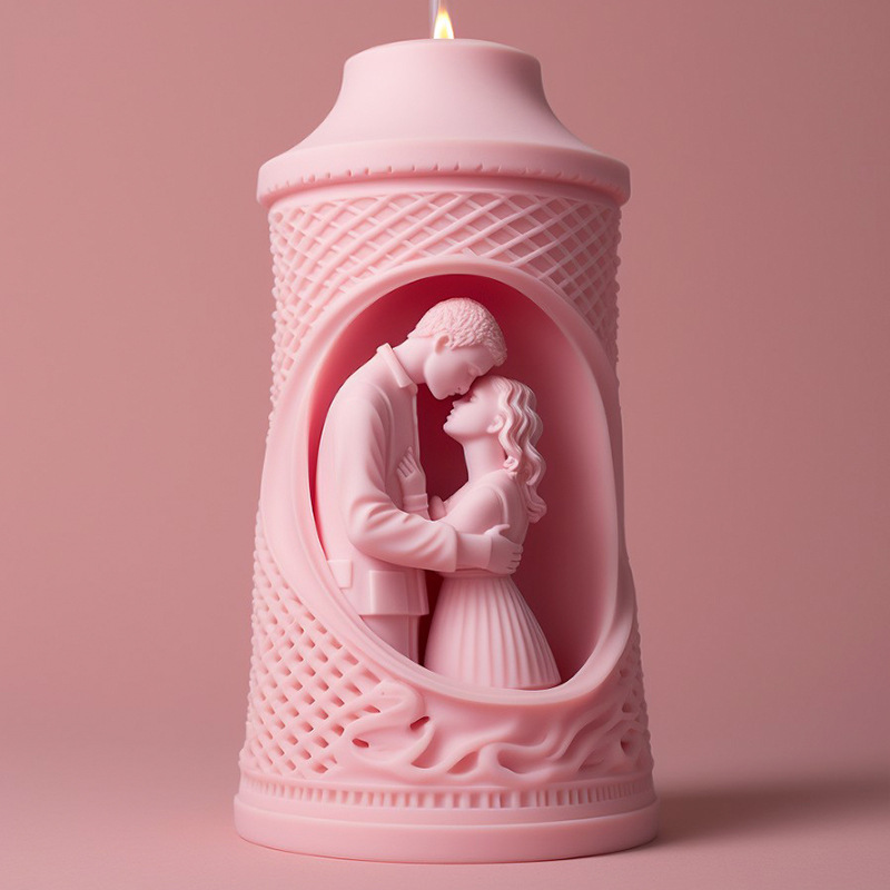 情人节香薰蜡烛硅胶模具DIY相拥情侣系列人像圆柱扩香石礼物磨具