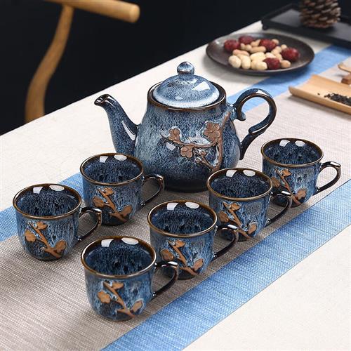 欢锦 家用陶瓷茶壶套装现代简约功夫茶具整套白瓷窑变茶壶茶杯 窑