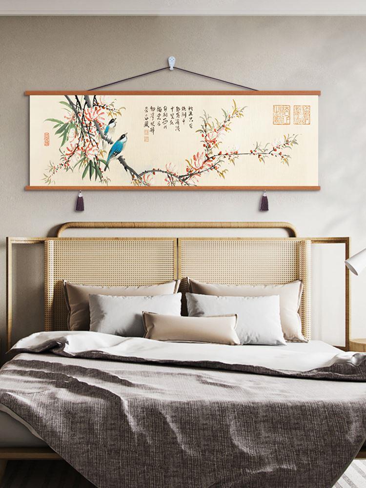 新中式客厅饰装画国花鸟禅中意横版沙发背风2047景墙壁画卧室床头