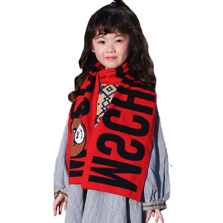 儿童围巾 秋冬季韩版加厚围巾长款可爱卡通围脖 熊头保暖毛线围巾