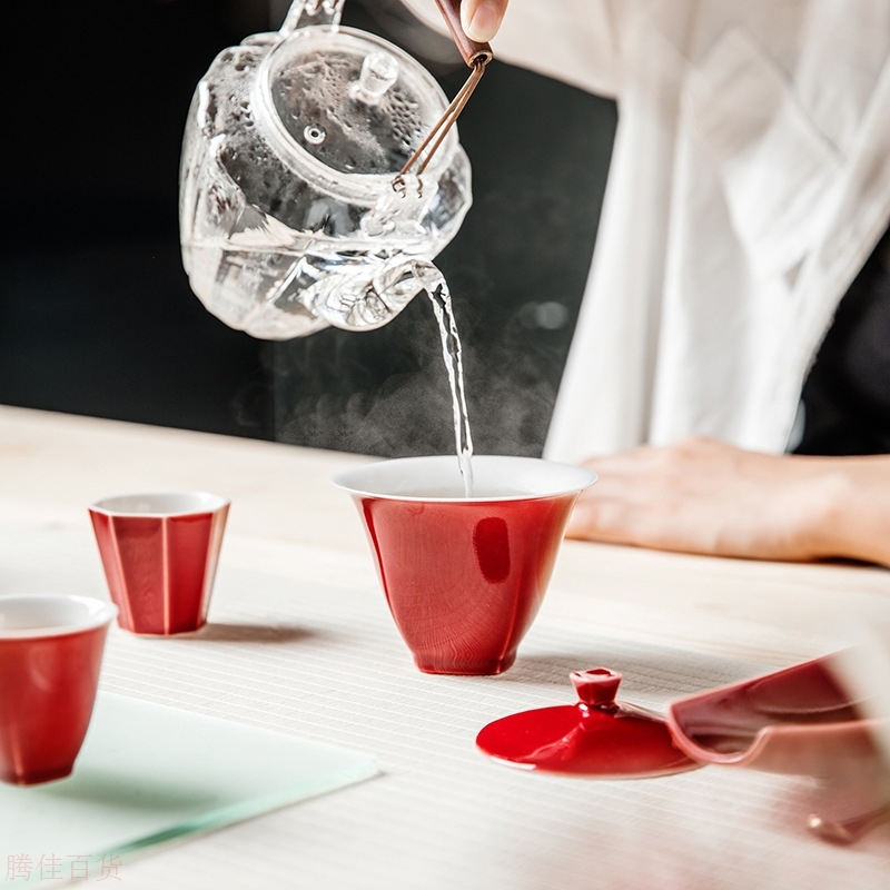 暮苍斋手工薄胎白瓷盖碗功夫茶具泡茶碗日式简约不烫手朗红