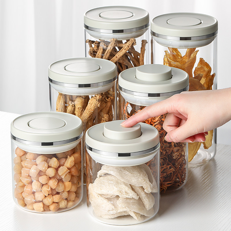 出口日本LISSA玻璃密封罐食品级按压式防潮罐干货储存罐带盖罐子