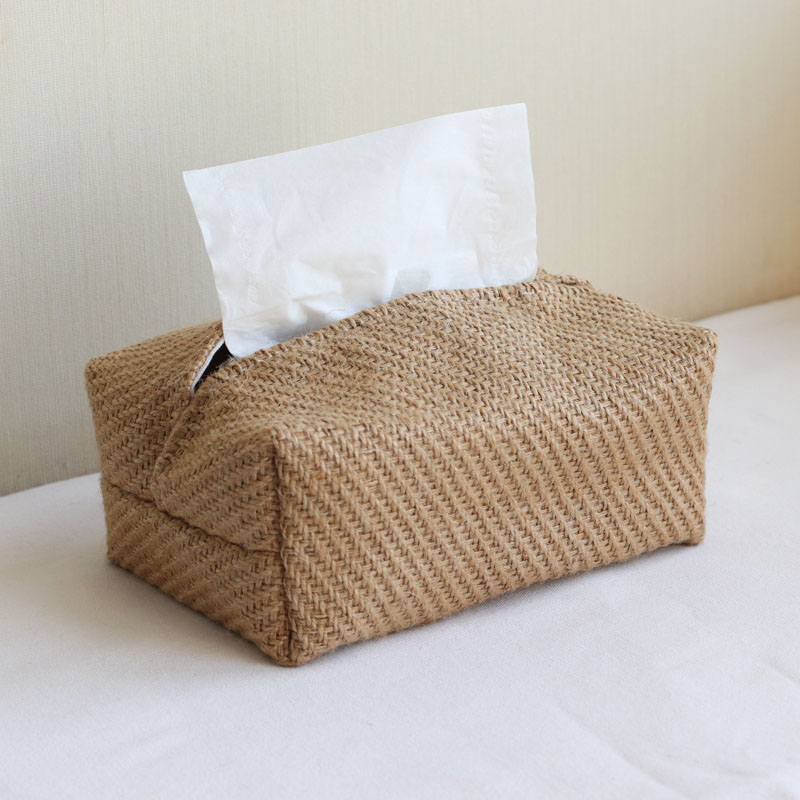 日式简约纸巾盒家用客厅民宿棉麻布艺抽纸盒黄麻纸巾套长方形文艺