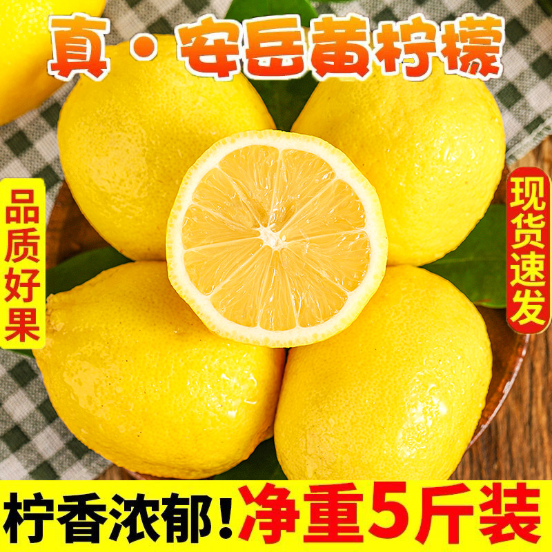 安岳黄柠檬带箱6斤柠檬水果新鲜一级果皮薄5青香水鲜柠檬批发免邮