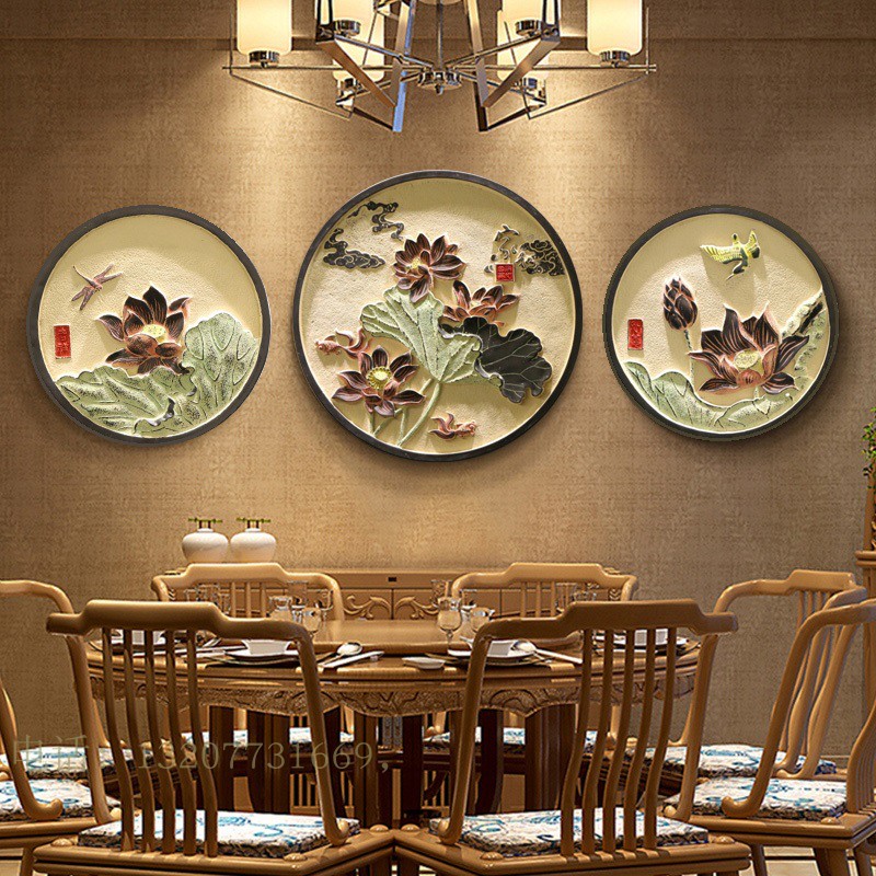 中国风壁画中式荷花壁饰玄关画浮雕挂件餐厅客厅沙发背景墙饰