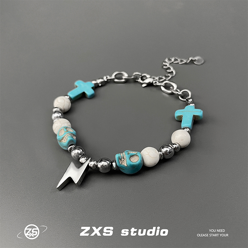 ZXS复古裂纹石十字架拼接手链男潮小众钛钢街头嘻哈个性手饰品女