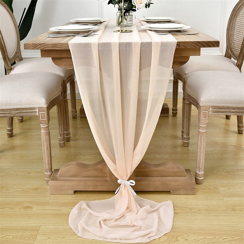 雪纺桌旗欧式简约风纯色桌旗酒店婚宴餐桌甜品台装饰桌巾