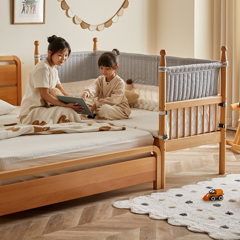 金多喜儿童床加宽床拼接床加高围栏婴儿床进口榉木边床拼床可定制