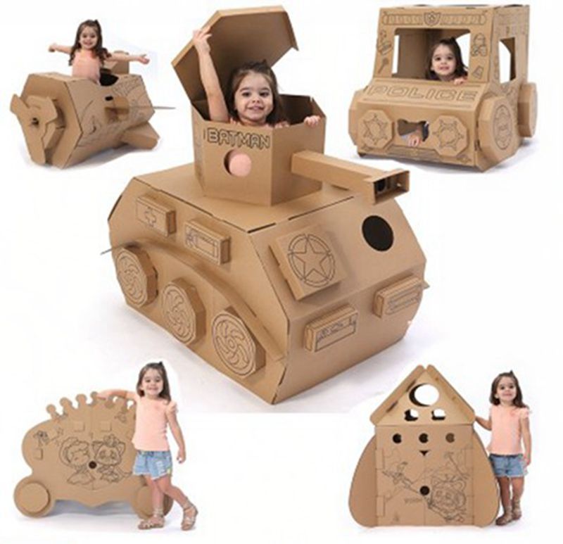纸箱玩具小屋幼儿园手工制作5儿童diy亲子涂鸦纸壳板房子拼装模型