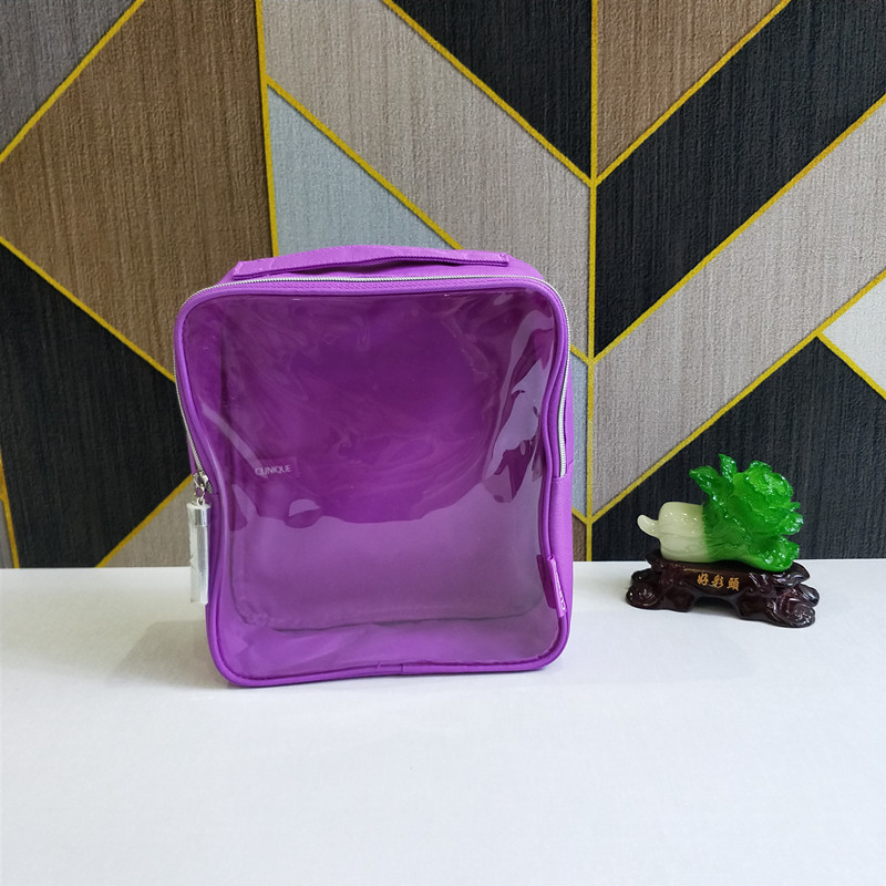 倩碧紫色透明拼接轻便大容量简约化妆包洗漱包手提包收纳包整理包