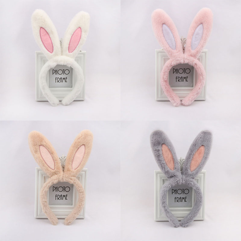 韩国可爱兔耳朵发箍网红直播拍照毛绒头饰卡通游乐园洗脸头箍发卡