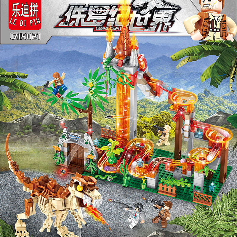 侏罗纪霸王龙电动滚珠轨道音乐灯光儿童拼装中国积木玩具