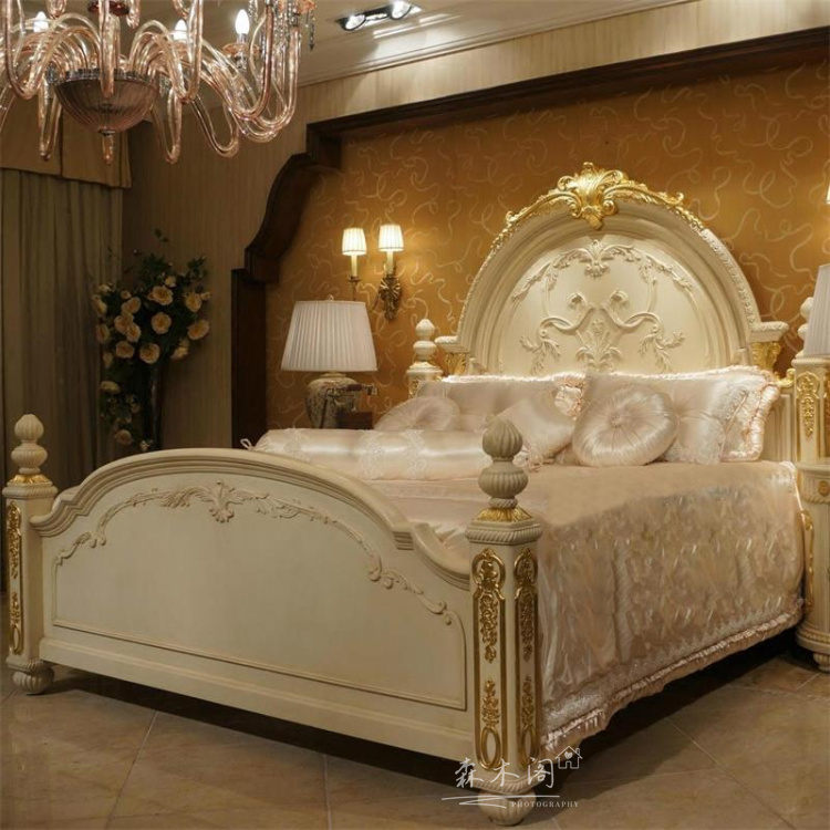 美式乡村实木双人大床欧式别墅高端复古雕花公主床1.8米宫廷婚床