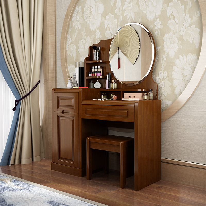 优尚雅轩中式实木梳妆台现代化妆台小户型简约带装凳化妆桌