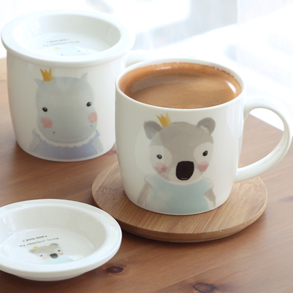 Kakikaki动物王国马克杯带盖刻度陶瓷杯子儿童牛奶杯可爱水杯