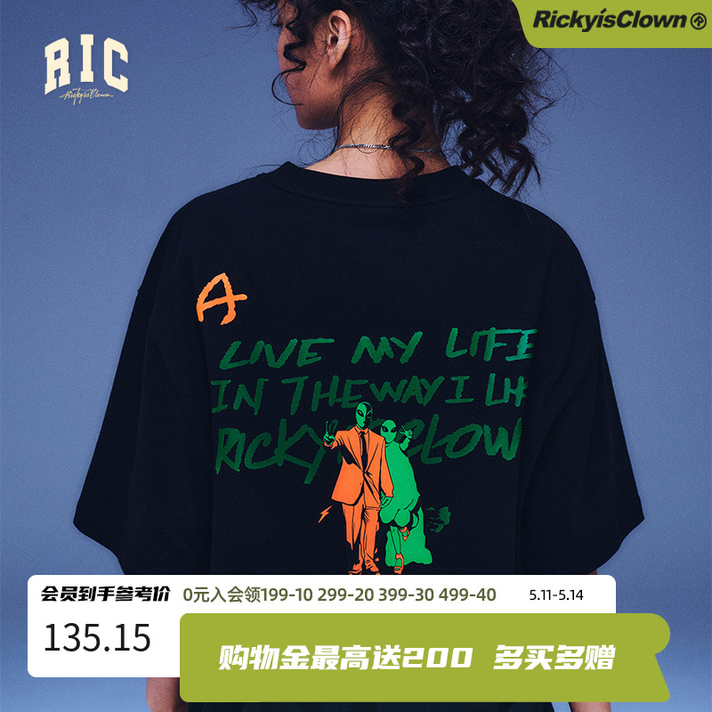 RickyisClown外星伴侣印花短袖情侣款休闲美式街头潮流夏季T恤