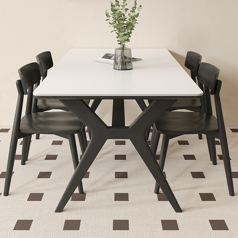 家居现代简约岩板长方形实木餐桌椅组合家用餐厅x型吃饭桌