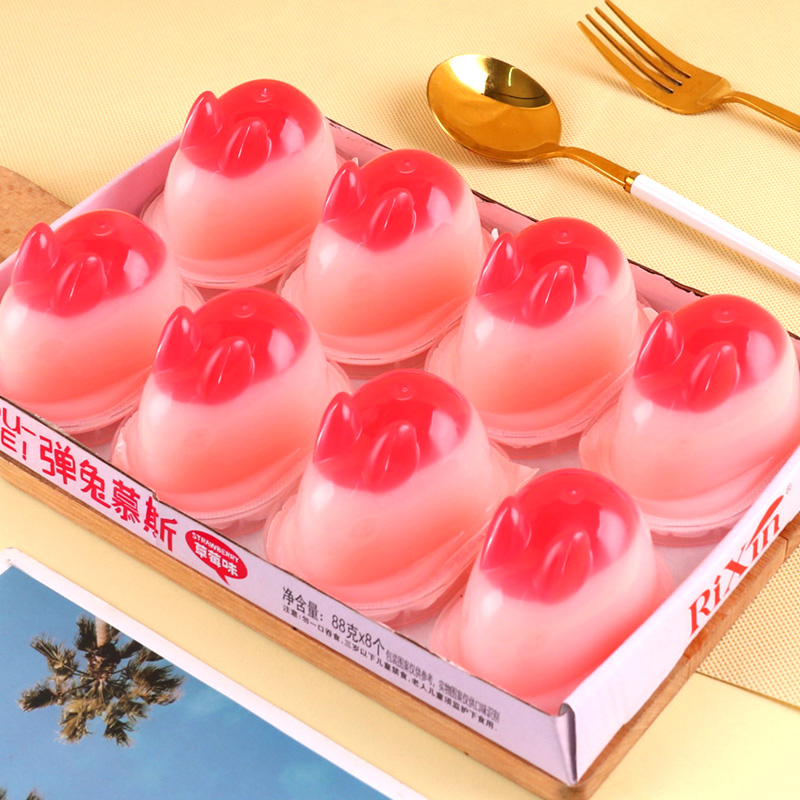 兔子果冻弹兔慕斯果味冻零食儿童可爱卡通零食草莓芒果味甜品盒装