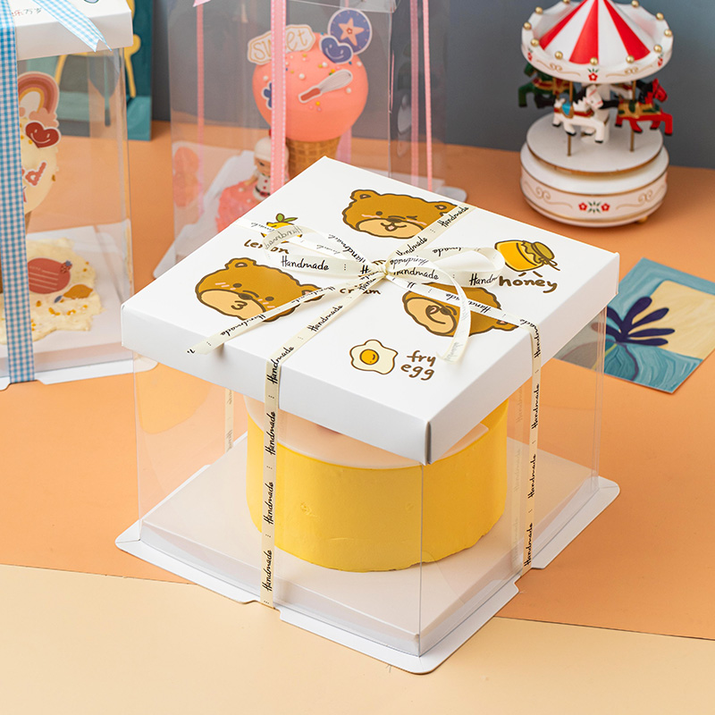 4寸蛋糕盒透明生日蛋糕包装盒4四6六8八寸双层加高一次性卡通盒子