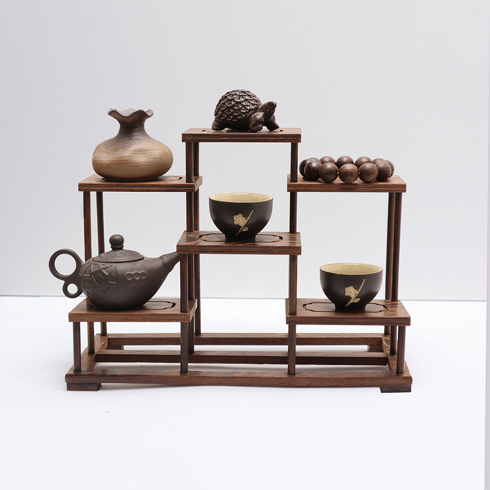 桌面博古架鸡翅木多宝阁展示架实木中式紫砂壶茶置物架茶具架茶架