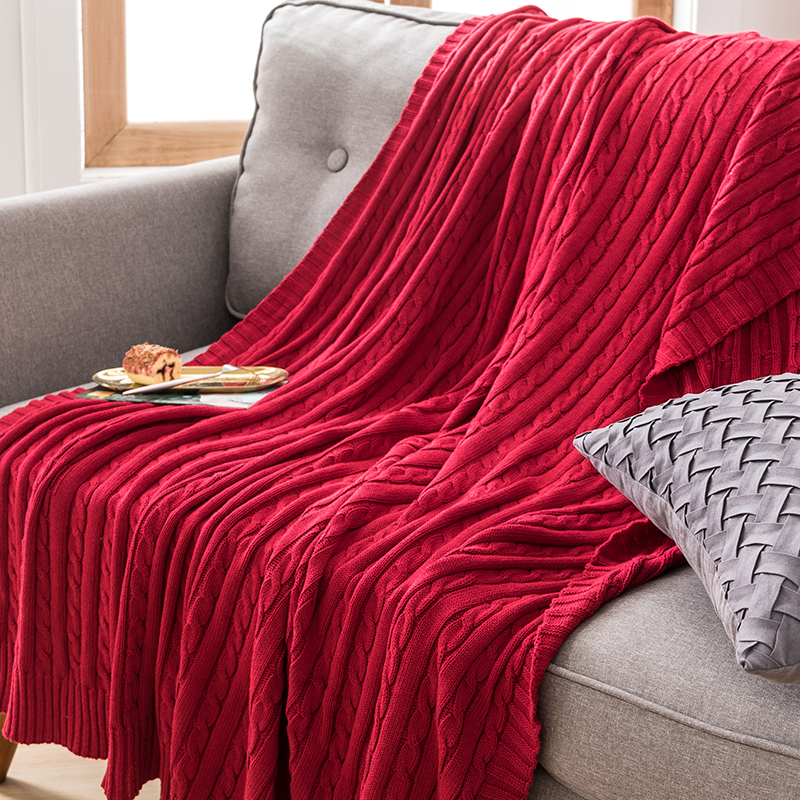 纯棉毛毯针织被子北欧沙发午睡毛巾毯子单人毛线编织客厅披肩盖毯