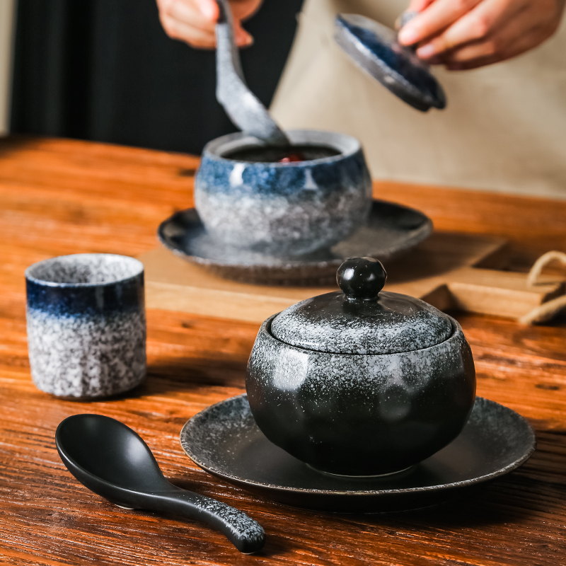 隔水炖盅日式陶瓷一人份小汤盅带盖炖罐家用燕窝水蒸蛋茶碗蒸专用