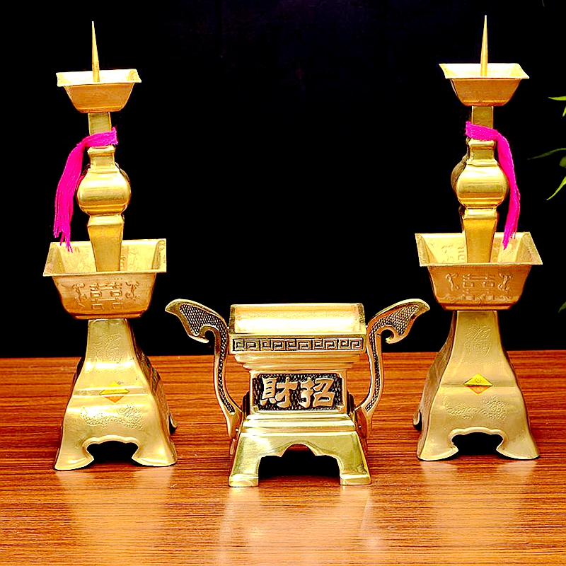 加厚纯黄铜中式方形双层福喜字蜡烛台鼎香炉结婚乔迁节庆客厅家用