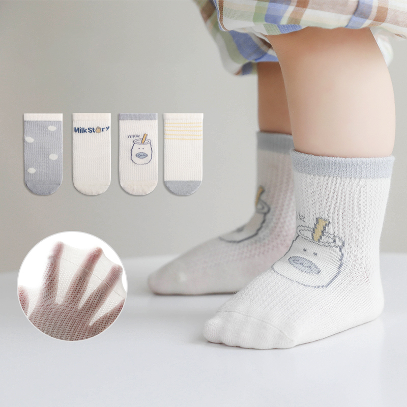 婴儿袜子夏季超薄款纯棉儿童透气袜初生男宝宝新生儿中筒不掉跟袜