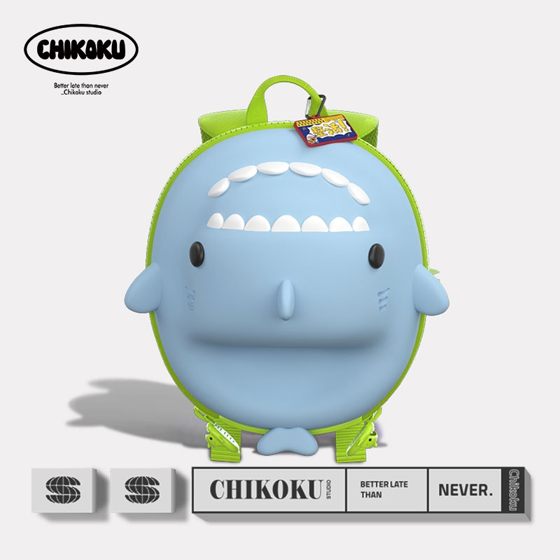 chikoku+快乐再出发鲨鱼背包女大学生书包防水可爱趣味双肩包搞怪