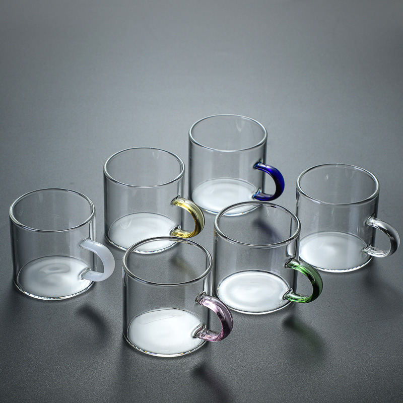 厂家高硼硅玻璃小茶杯带把透明功夫茶杯玻璃茗杯小把杯
