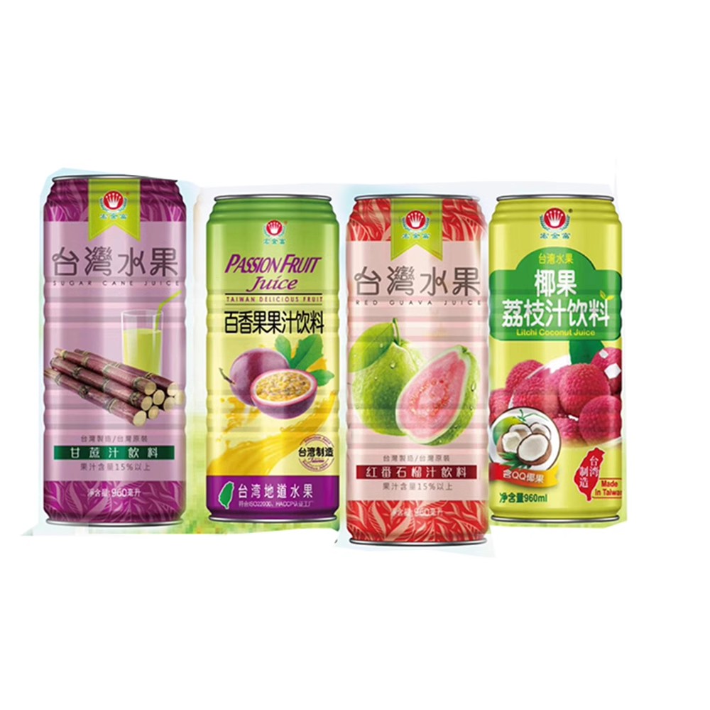 台湾水果饮料宏金富红番石榴汁饮料960ml*6罐椰果荔枝汁百香果汁