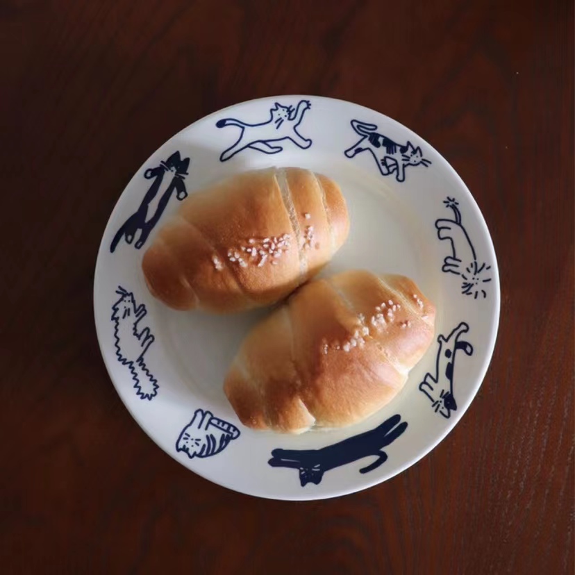 韩国ins风可爱小猫盘子蓝色复古插画陶瓷餐具西餐甜品盘美食拍照