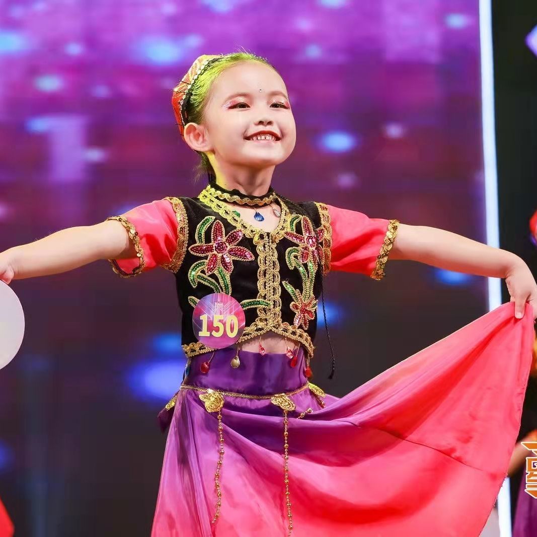 新疆舞蹈演出服儿童新款六一儿童新疆舞演出服小小古丽少数民族服